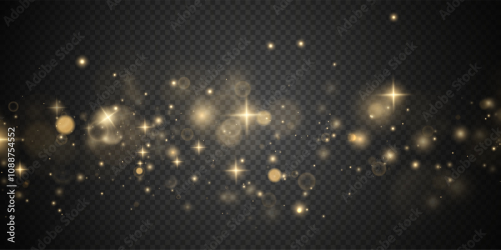 Christmas background. Powder PNG. Magic shining gold dust. Fine, shiny dust bokeh particles fall off slightly. Fantastic shimmer effect.	
