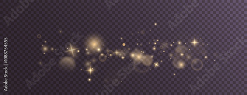 Christmas background. Powder PNG. Magic shining gold dust. Fine, shiny dust bokeh particles fall off slightly. Fantastic shimmer effect.	