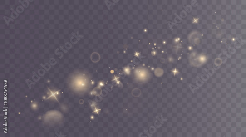 Christmas background. Powder PNG. Magic shining gold dust. Fine, shiny dust bokeh particles fall off slightly. Fantastic shimmer effect.	