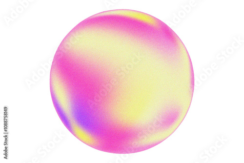 Abstract purple, yellow blurred magic sphere with grain texture, isolated PNG, transparent background. Iridescent glass sphere design element with smooth noise. Aesthetic bubble decoration.