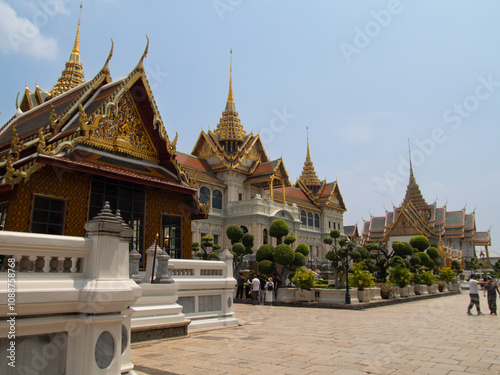 Stunning Architecture of the Chakri Maha Prasat Hall at Bangkok  Royal Grand Palace , Thailand photo