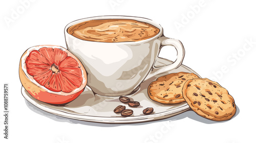 Coffee Cookies Grapefruit Vector Illustration