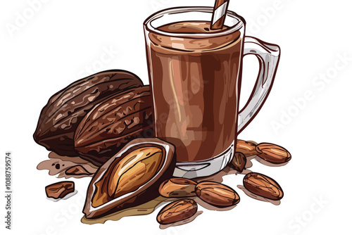 Cocoa Nut Drinking Cocoa Juice Cartoon Illustration