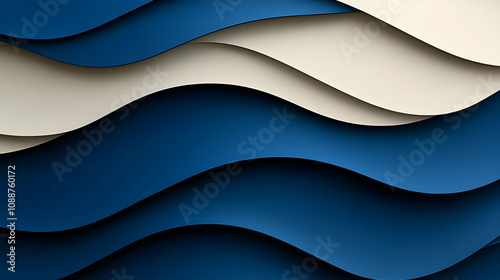 Abstract 3D Wave Background: Interlocking Blue and Off-White Curving Layers Create a Dynamic, Seamless Pattern Ideal for Digital Designs, Presentations, and Web Applications.