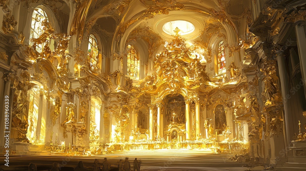 Obraz premium A gold and white church with a gold dome