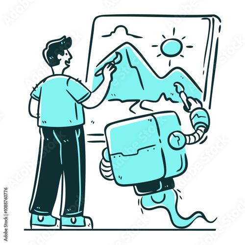 Creative Robot Help a Man Making a Painting
