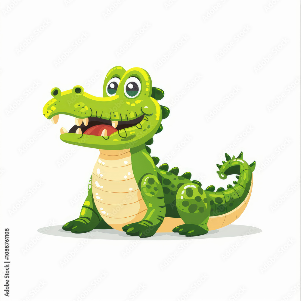 Fototapeta premium Cute baby crocodile flat cartoon illustration on white background. Alligator clipart