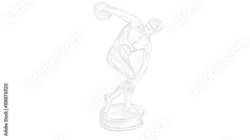 
hand drawn animation of Ancient Greek Sculpture Discobolus on white background
