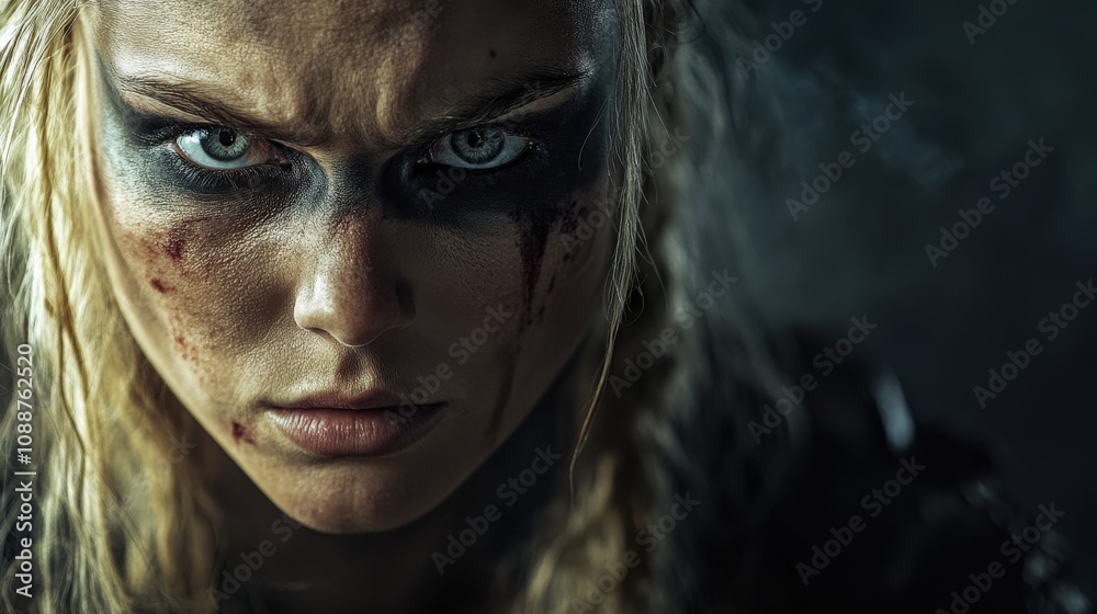 Portrait of a Strong Viking Woman with Braided Blonde Hair in Natural Light
