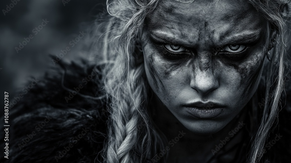 Portrait of a Strong Viking Woman with Braided Blonde Hair in Natural Light Portrait of a Strong Viking Woman with Braided Blonde Hair in Natural Light