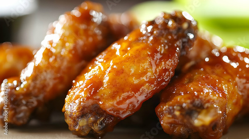 Close-up of Glazed Chicken Wings, a Delicious and Savory Dish, Perfectly Cooked with a Sweet and Tangy Sauce.