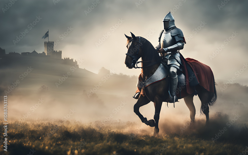 Knight in shining armour on horseback Knight in shining armour on horseback
