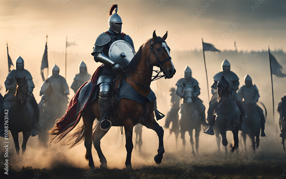 Naklejka premium Knight in shining armour on horseback