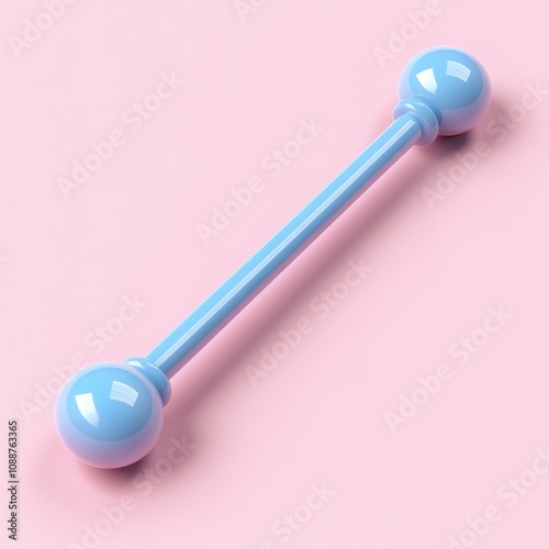 Minimalist Baby Blue Barbell on Soft Pink Background photo