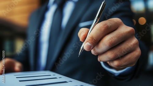 A businessman checks off a task on his checklist to keep track of progress in project development and management.