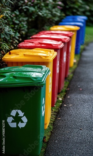 A Vibrant Array of Recycling Bins: Promoting Sustainability and Environmental Awareness in Urban Spaces