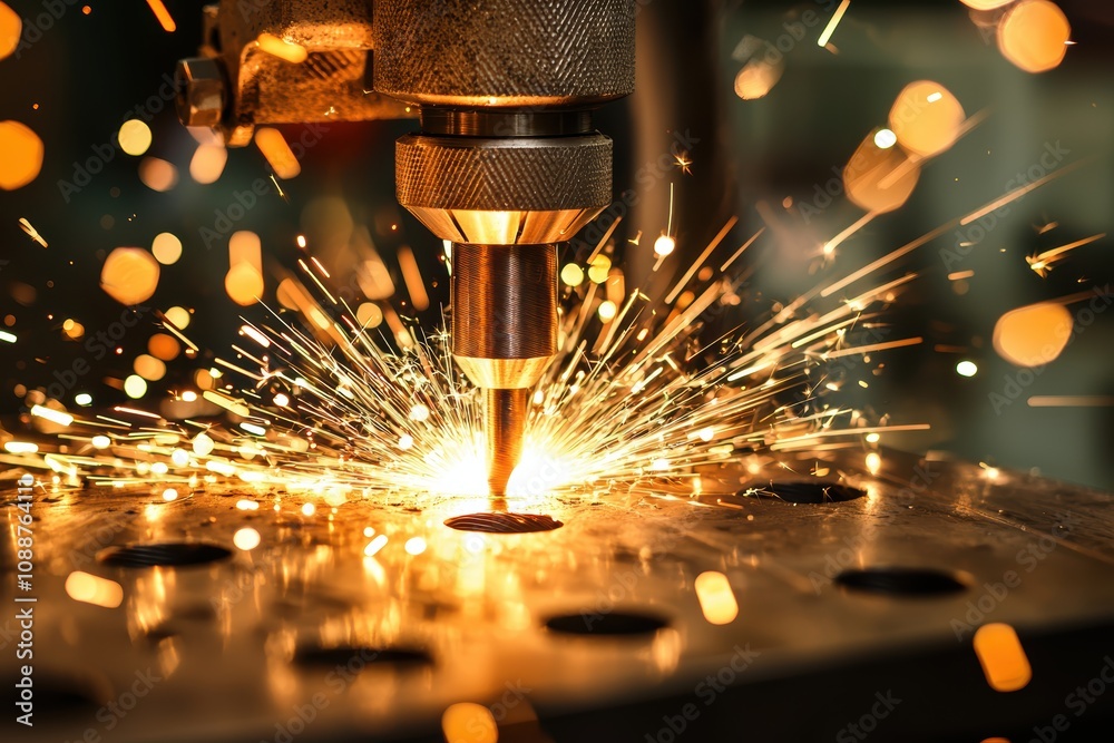 High-Speed Laser Cutting Process Sparks in Industrial Workshop Creating Dynamic Light Effects and Precision Tooling for Modern Manufacturing Needs High-Speed Laser Cutting Process Sparks in Industrial Workshop Creating Dynamic Light Effects and Precision Tooling for Modern Manufacturing Needs