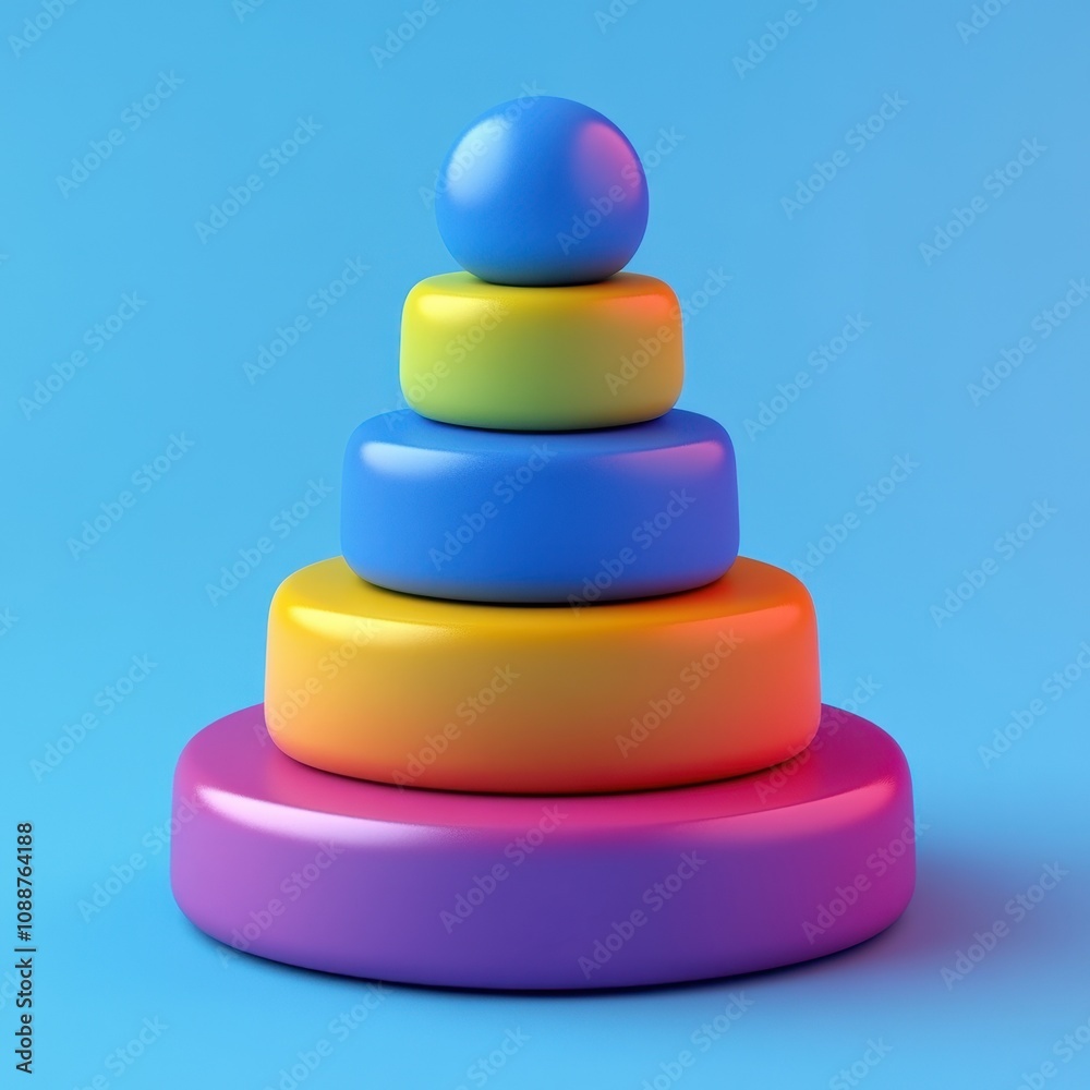 Vibrant Toy Pyramid Against a Bright Sky Blue Background Vibrant Toy Pyramid Against a Bright Sky Blue Background