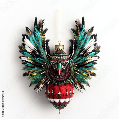 Brazilian Christmas Ornament with Emerald Toucan Feathers