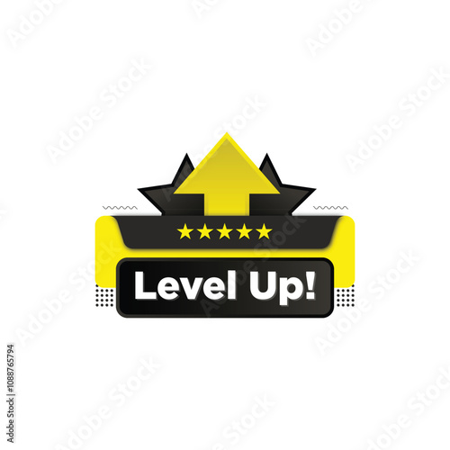 Flat Level up typography badge design - level up text with arrow vector illustration