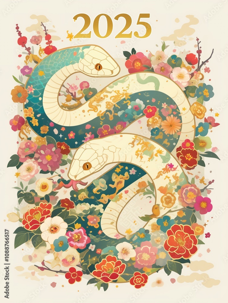 Obraz premium 年賀状のイラスト素材_巳年(2025)