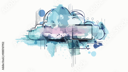 Cloud Computing Media Concept Mixed Media Handdrawn