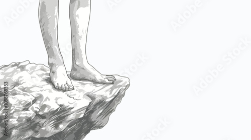 Brave Woman Standing on Edge of Rock, Close-up View of Legs