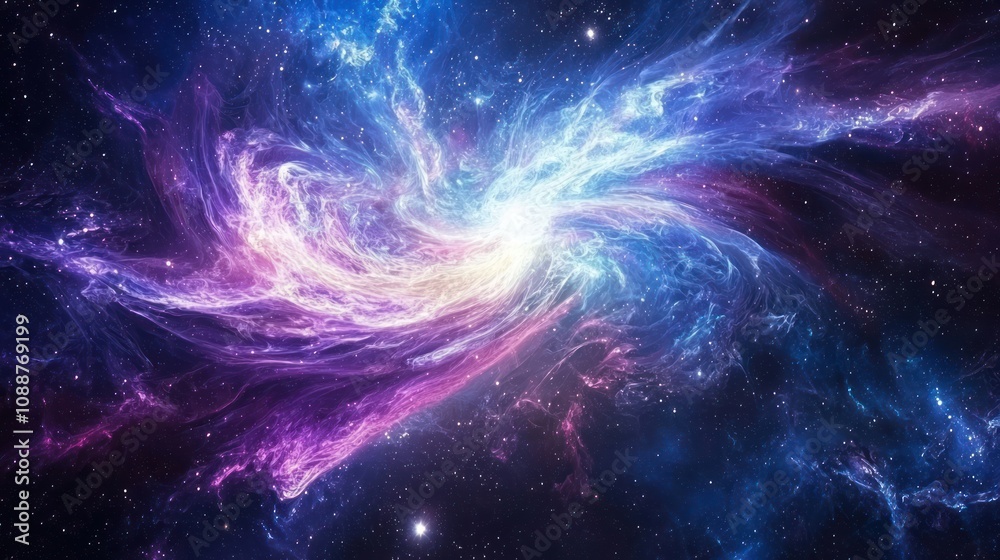 A vibrant representation of cosmic energy flowing through space, creating swirling patterns and light A vibrant representation of cosmic energy flowing through space, creating swirling patterns and light