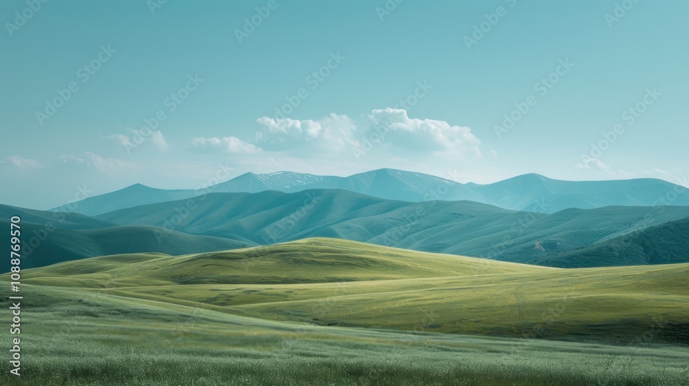 Fototapeta premium Rolling Hills and Azure Sky: A Serene Mountain Landscape
