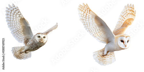 Majestic Owl Soaring Gracefully Against a Pure White Sky, Captivating Elegance and Freedom in Flight