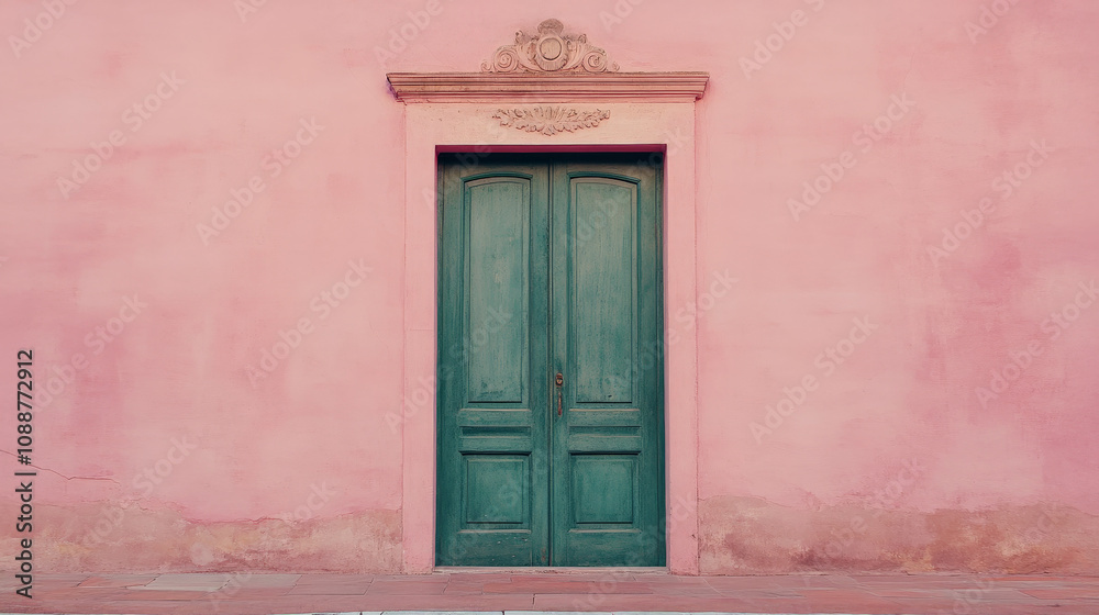 An old-fashioned green door with a simple design An old-fashioned green door with a simple design
