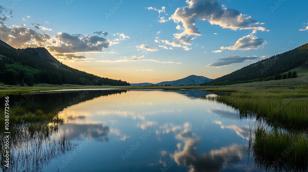 Fototapeta premium Scenic Mountain Lake Reflection Sunset