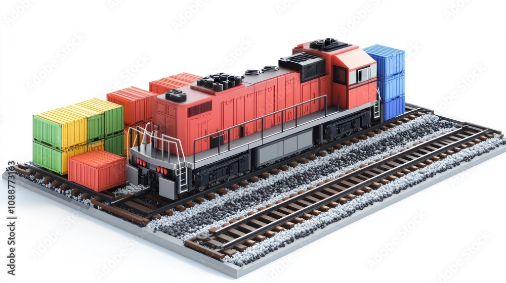 A model train with colorful containers on a railway track, showcasing transport logistics. A model train with colorful containers on a railway track, showcasing transport logistics.