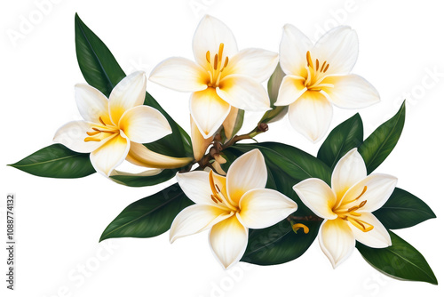 Vanilla flowers on isolated. Hand drawn tropical flora, Spice sweets, Generative AI