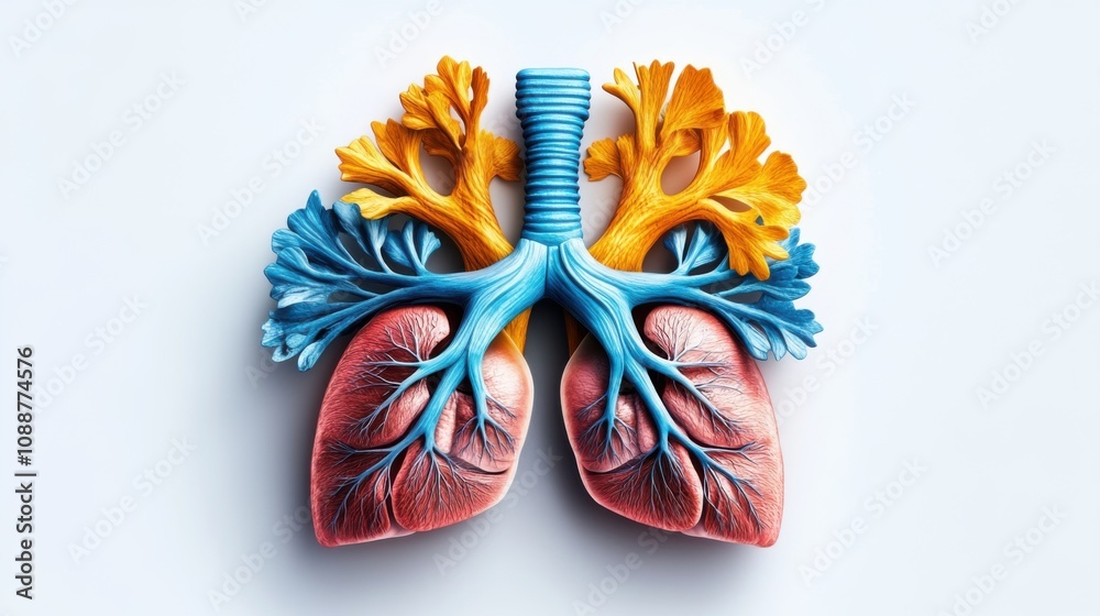 Anatomical Model of Lungs with Colorful Bronchial Structures Anatomical Model of Lungs with Colorful Bronchial Structures
