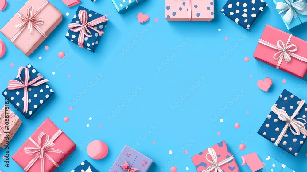 Obraz premium Gift Christmas and New Year A blue background with a bunch of colorful presents