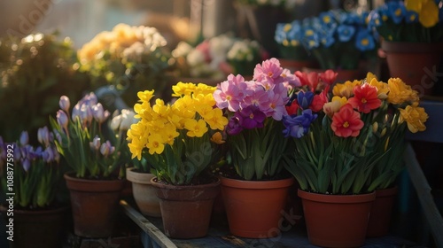 Preparing spring flowers for garden pots 