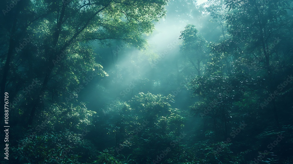 Obraz premium Misty Forest Sunlight