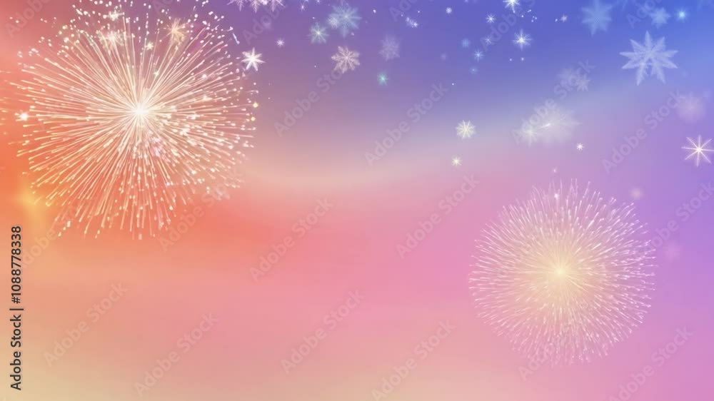 Fireworks bursting brilliantly against a soft pastel sky Fireworks bursting brilliantly against a soft pastel sky
