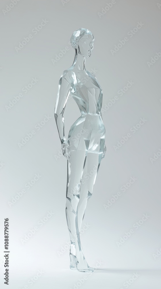 Crystal Clear Female Figurine with Geometric Shapes and Faceted Surfaces Against a Neutral Background for Modern Art and Design Concepts Crystal Clear Female Figurine with Geometric Shapes and Faceted Surfaces Against a Neutral Background for Modern Art and Design Concepts