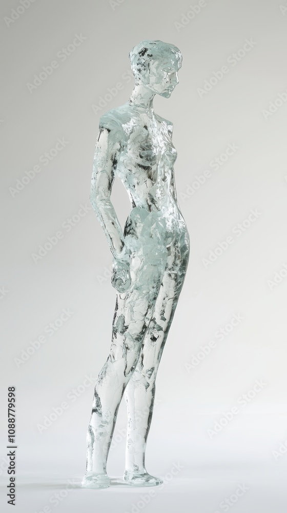 Elegant Transparent Sculpture of a Human Figure Displaying Fluid Lines and Artistic Expression in a Contemporary Setting Elegant Transparent Sculpture of a Human Figure Displaying Fluid Lines and Artistic Expression in a Contemporary Setting