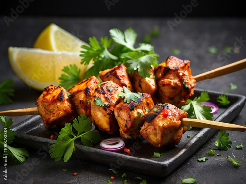 Grilled chicken skewers with vegetables
