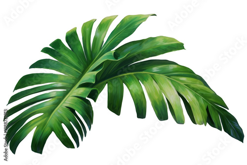 Banana palm leaf watercolor illustrations tropical palm leaf isolated, branch green plant clipart, Generative AI