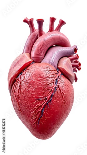 Detailed Anatomical Human Heart with Veins and Arteries Isolated on White Background
 photo