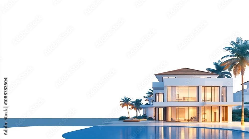Fototapeta premium Luxury Modern Coastal Home with Smart Lighting and Open Tech Friendly Space