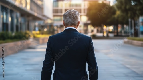 Business Professional Walking Away from Building