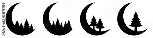 silhouette Christmas tree with crescent moon Norway spruce or Douglas fir, fir tree or Christmas fir vector illustration	