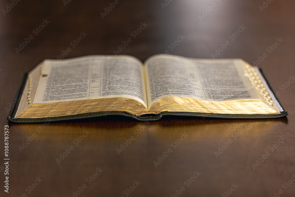 Fototapeta premium Bible close-up. Open holy book Bible. Christianity, faith and religion concept.