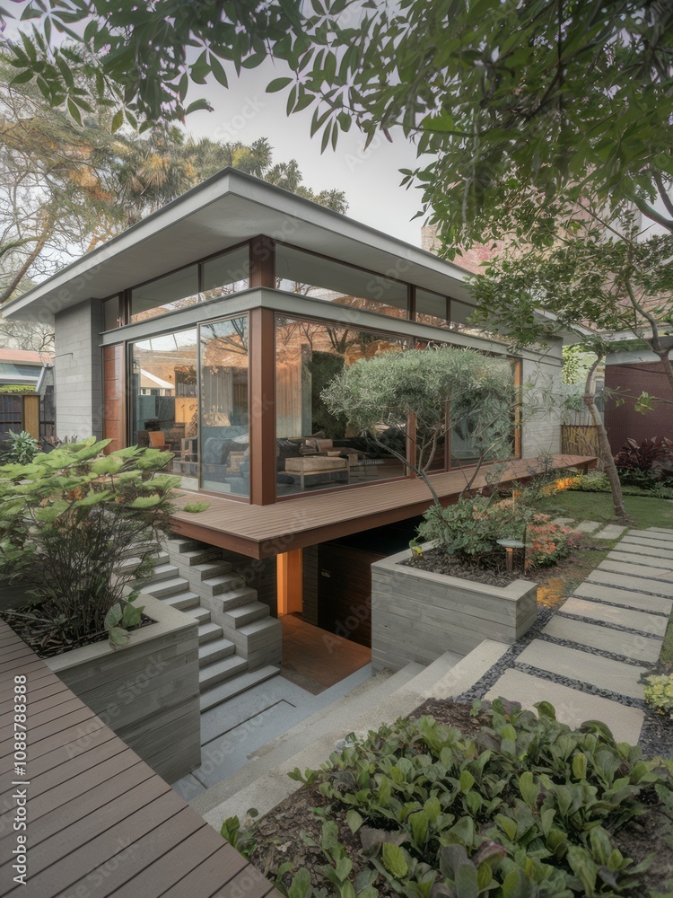 Modern Contemporary Home with Floor-to-Ceiling Windows and Beautiful Landscaping Modern Contemporary Home with Floor-to-Ceiling Windows and Beautiful Landscaping