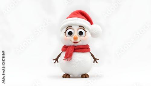 A character resembling a fluffy snowball with big shiny eyes, a tiny carrot nose, and little twig hands